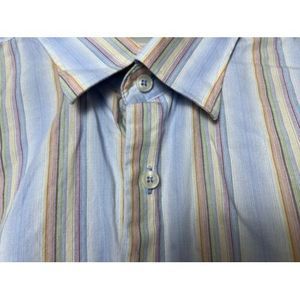 Alan Flusser Shirt Mens‎ XL Stripes Button Down Dress Office Cotton Pocket